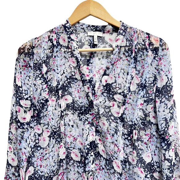 Joie Womens Multicolor Floral Long Sleeve Split Neck Pleated Blouse Top Size XS - Picture 3 of 12